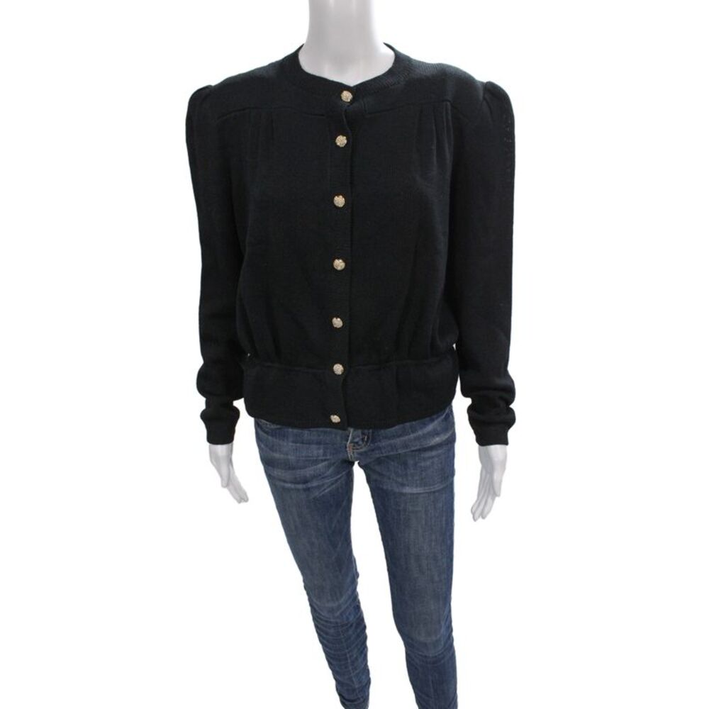 St. John Evening Womens Cardigan Black Knit Long Sleeve Size 10